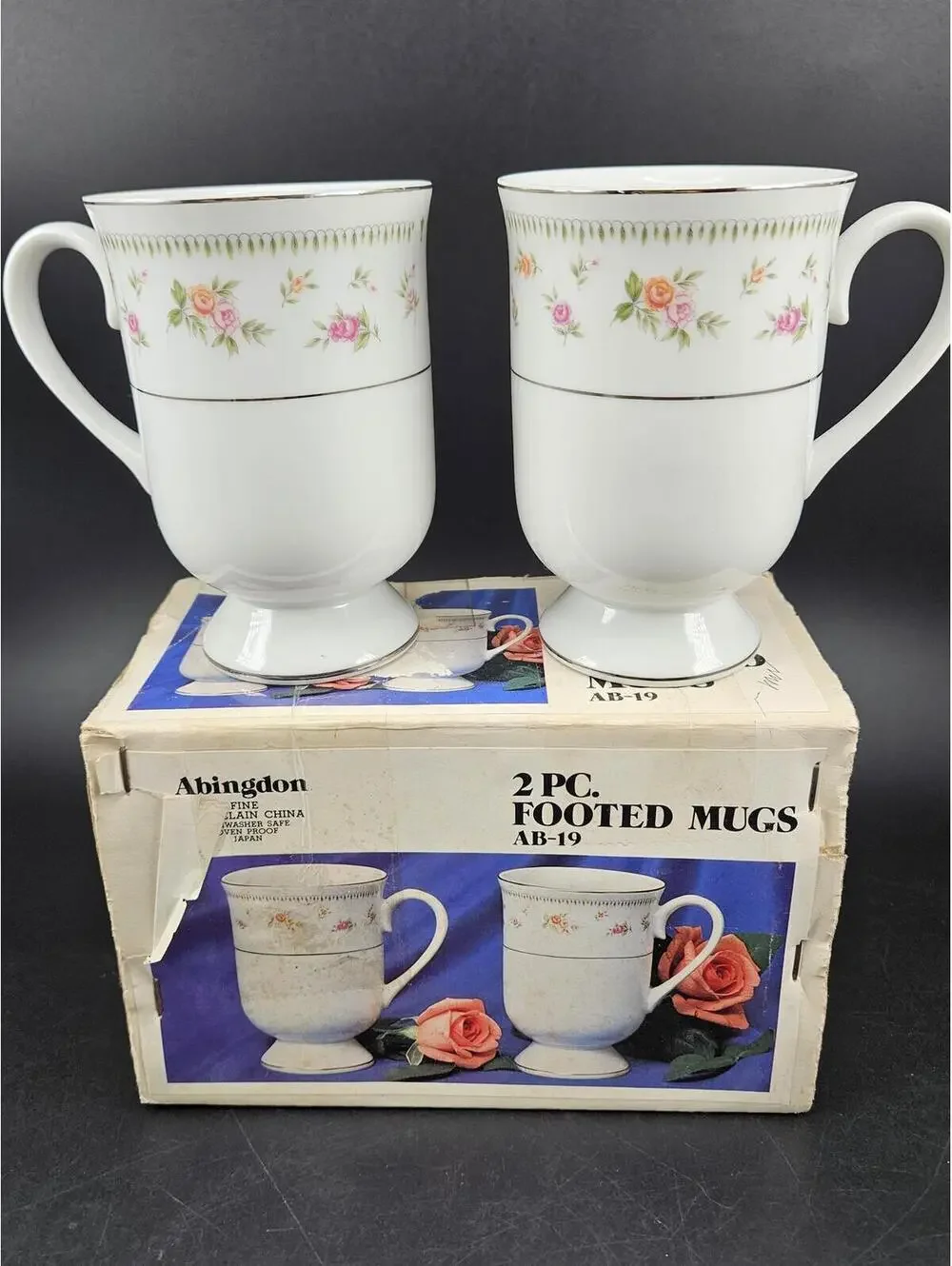 Abingdon Floral Pink Green Shower Setup Kit 6pc Hostess Set Mug Butter Dish Bowl